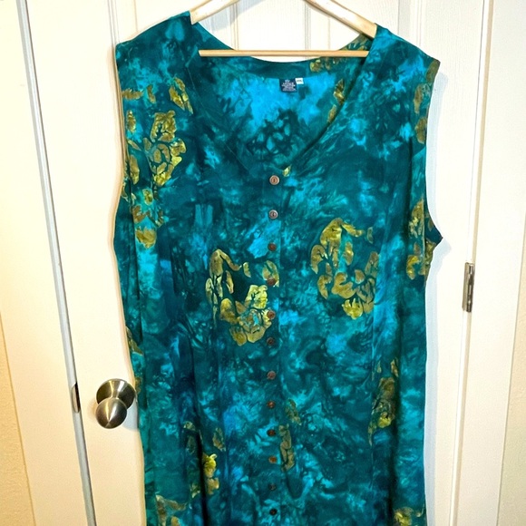 NWOT Hibiscus Collection Hawaii teal / green sleeveless maxi dress plus sz 3x - Picture 1 of 8